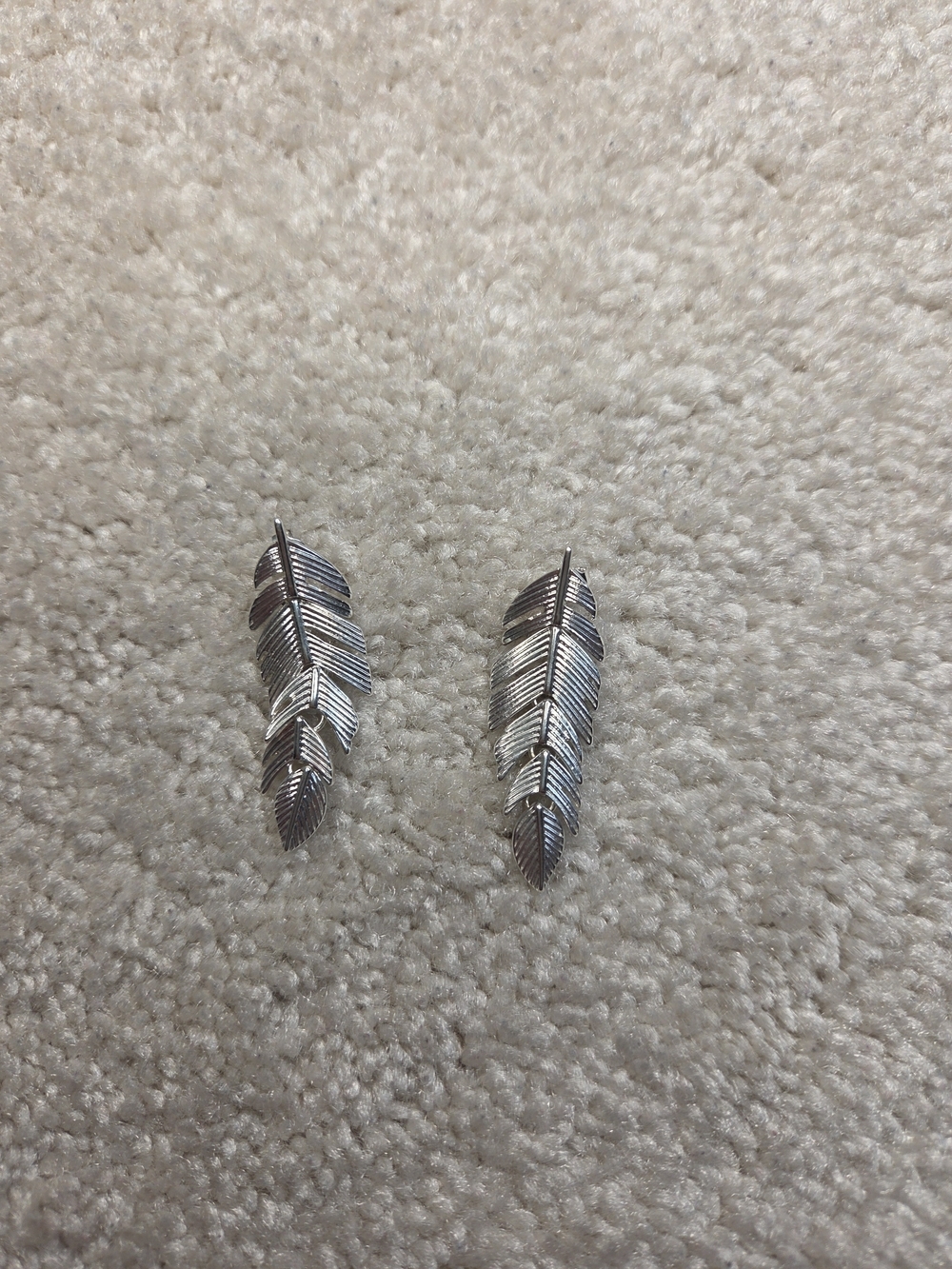 Feather Shaped Silver Tone Earrings